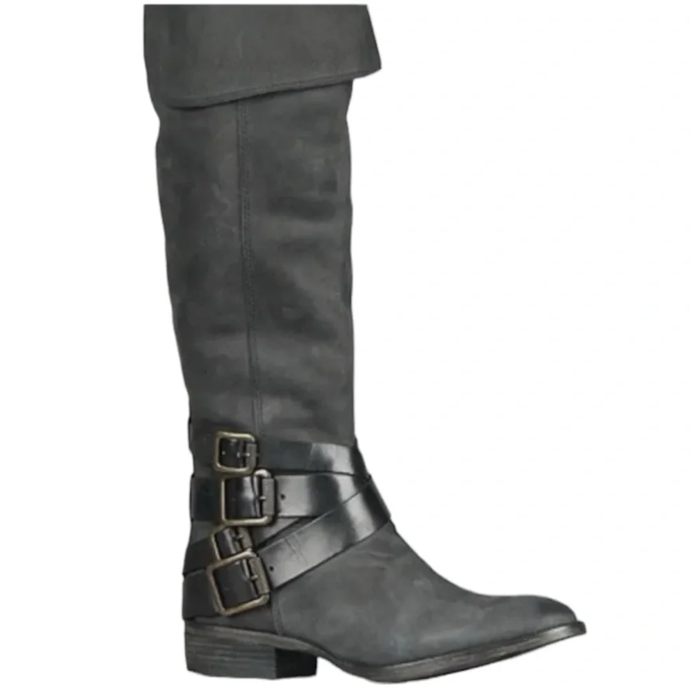 Sam Edelman Washed Black Pia Tall Nubuck Leather Riding Boots